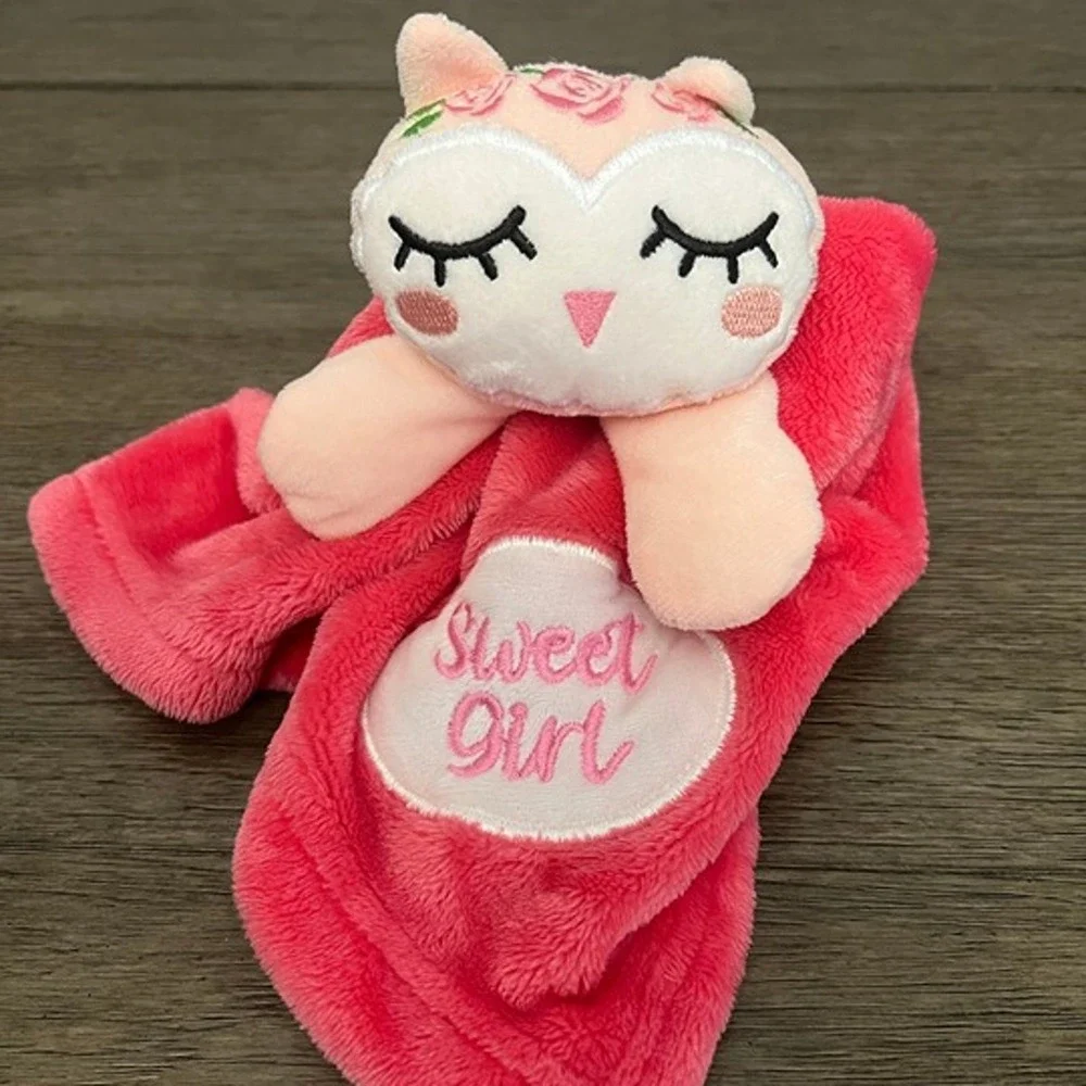 Sweet Girl Pink Owl Baby Security Blanket Plush Lovey Sleeping Eyes